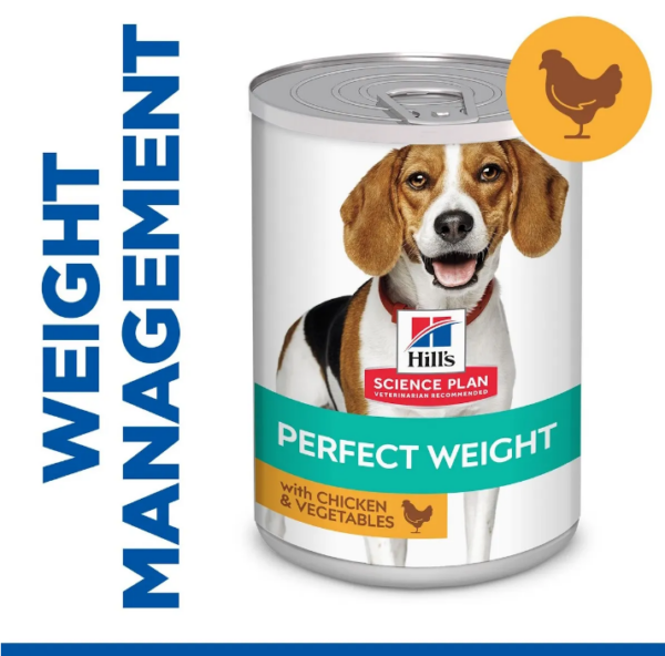 Hills Science Plan Perfect Weight Adult Wet Dog Food (Chicken & Vegetables) - Pack Size : 12 x 363g Cans