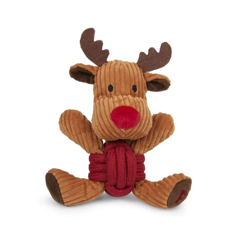 Petface Christmas Riley Reindeer Rope Ball Plush Dog Toy